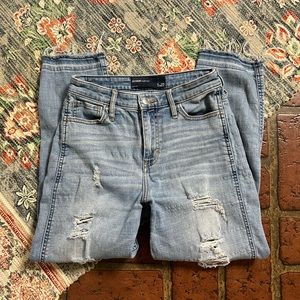 Hollister Boyfriend high rise factory distressed light wash denim jeans